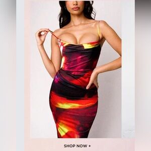 House of CB Black Orchid Collection Corset Midi Cowl Dress (Size Small)